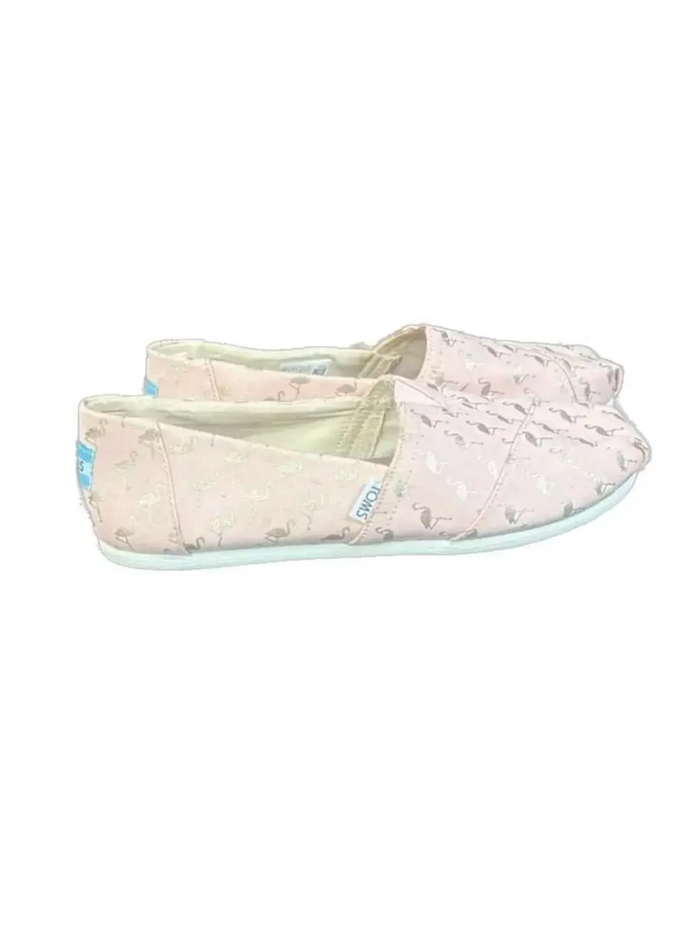 TOMS Alpargata Pink Gold Foil Flamingo Print Slip-On Shoes, Size 9